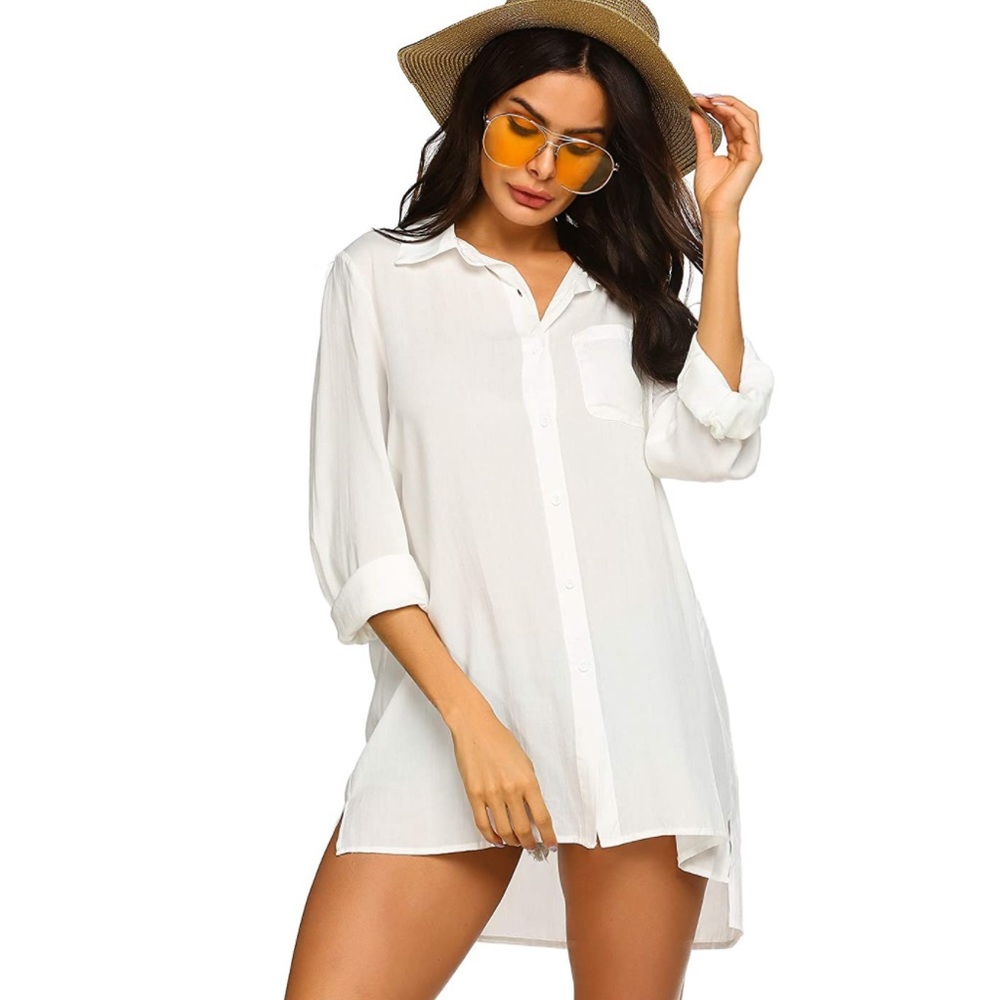 Beach Bikini Cover-up Long Roll-up Sleeve Summer Covers
